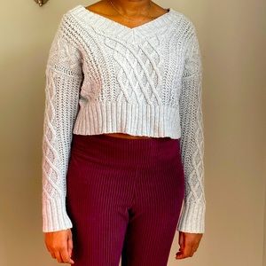 American Eagle Cropped Gray Cable Knit Sweater